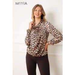 Manda szatén kámzsa nyakú felső, ocelot mintás
