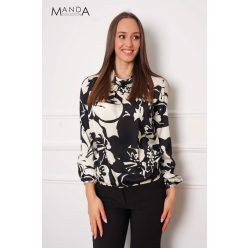 Manda szatén kámzsa nyakú felső, ekrü mintás