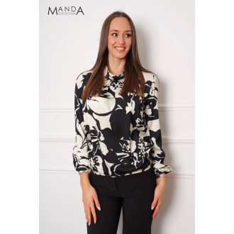 Manda szatén kámzsa nyakú felső, ekrü mintás