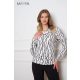 Manda lurex szálas V nyakú felső, fehér fekete mintás
